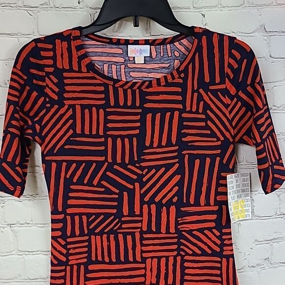 LuLaRoe Julia Dress Knit XXS (00-0) Red & Blue Midi Fitted Business Casual NWT - Picture 2 of 11